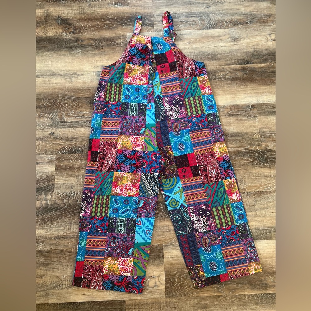 Fun colorful multicolor patchwork overalls - image 2